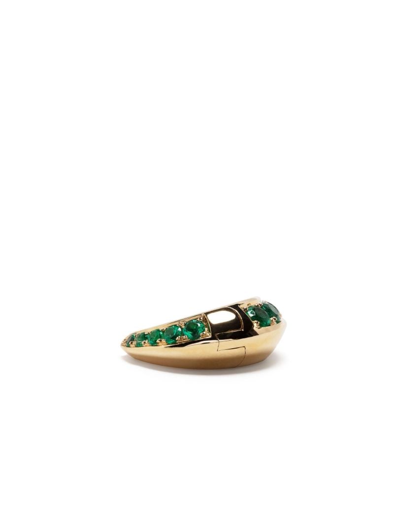 18k Yellow Gold Small Crescent Emerald Hoop Earring