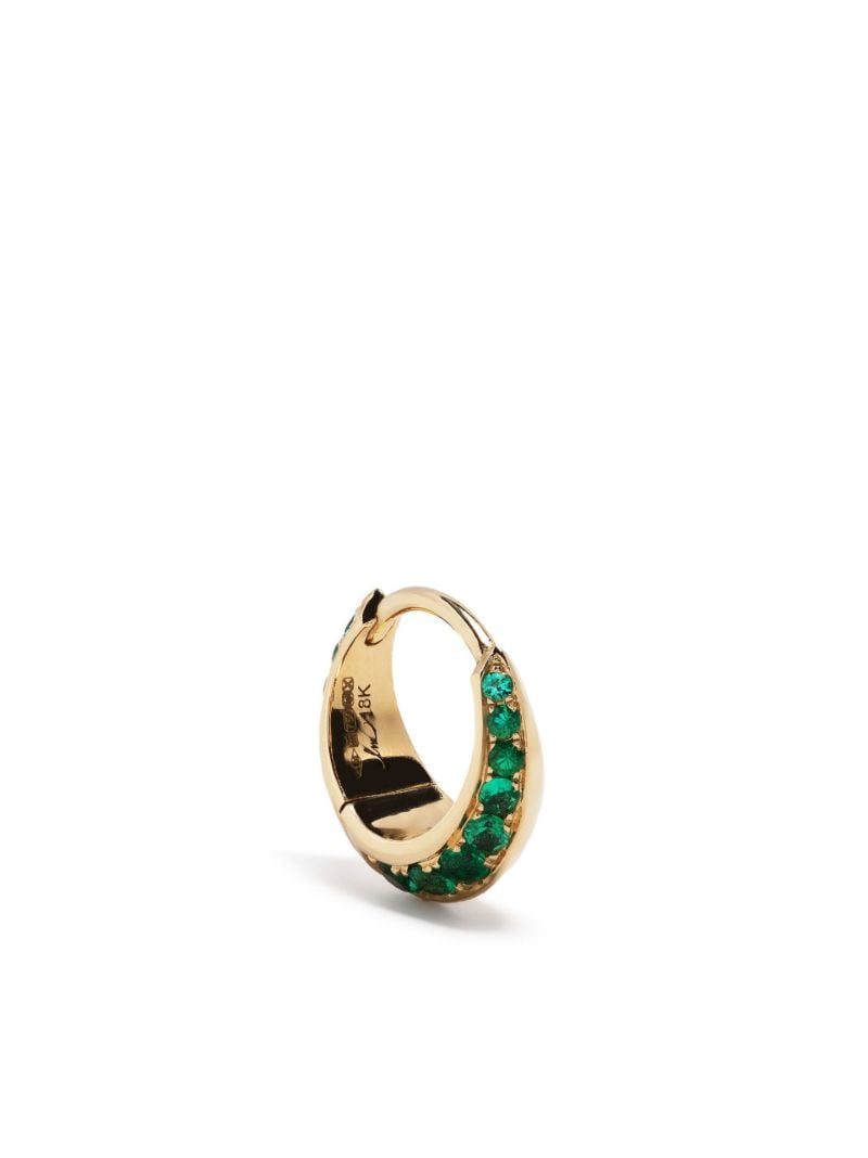 18k Yellow Gold Small Crescent Emerald Hoop Earring