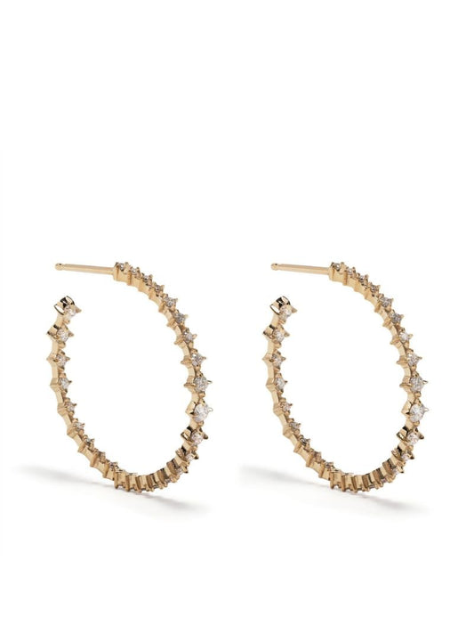 18k Yellow Gold Graduated Diamond Hoop Earrings