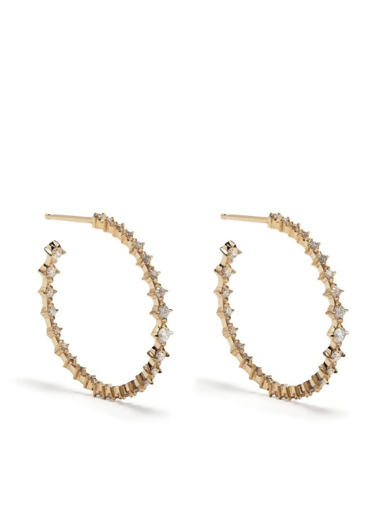 18k Yellow Gold Graduated Diamond Hoop Earrings