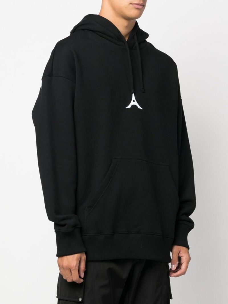 Black Logo Cotton Fleece Hoodie