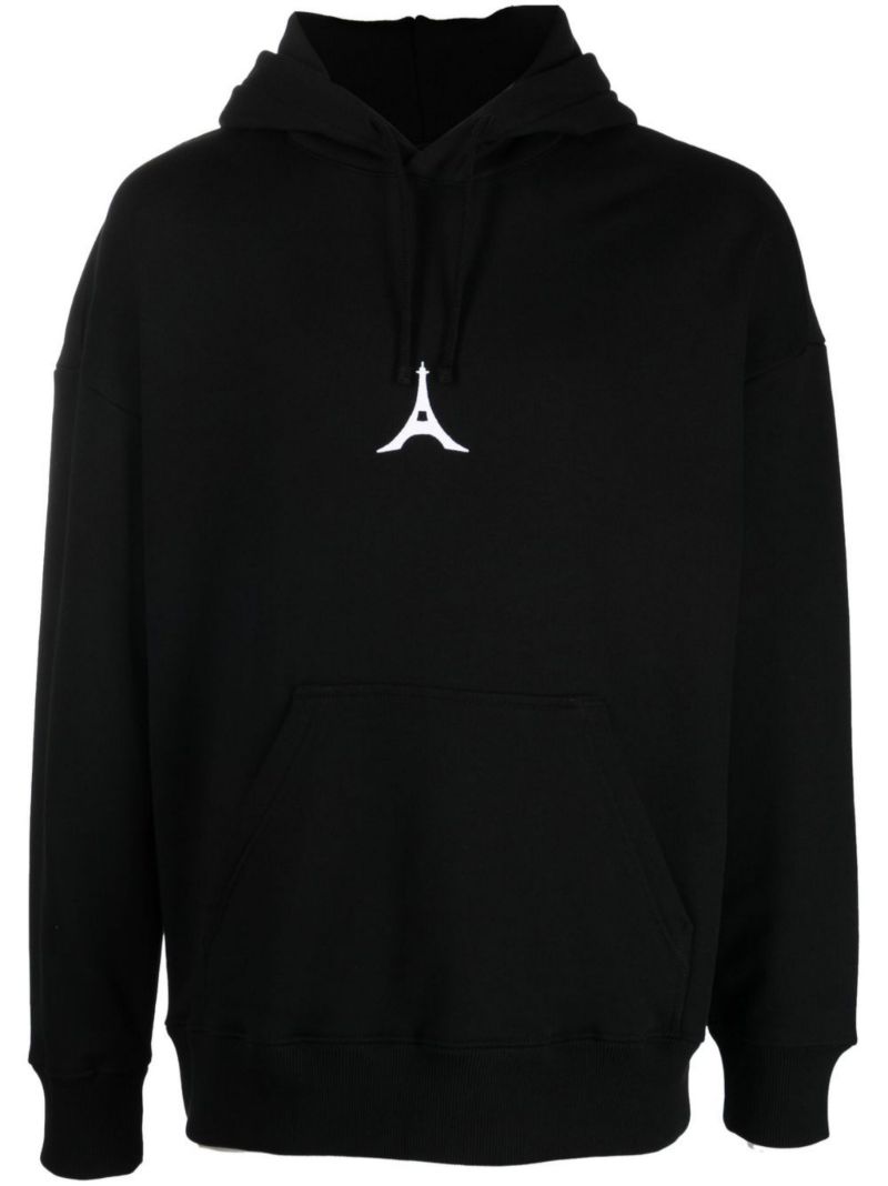 Black Logo Cotton Fleece Hoodie