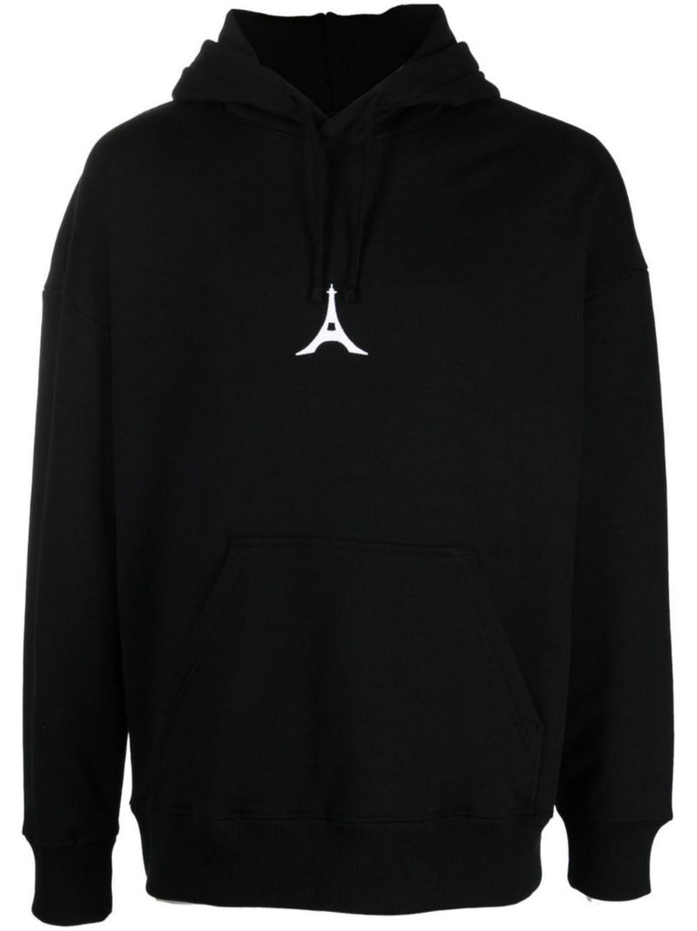 Black Logo Cotton Fleece Hoodie