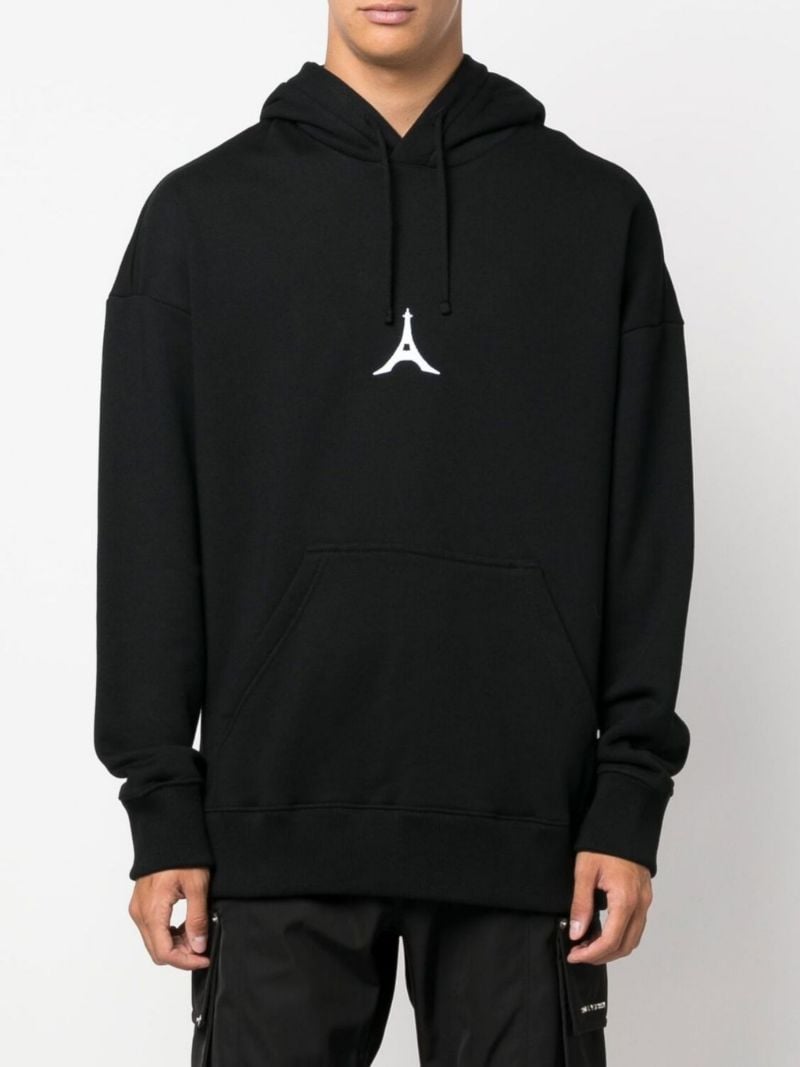 Black Logo Cotton Fleece Hoodie