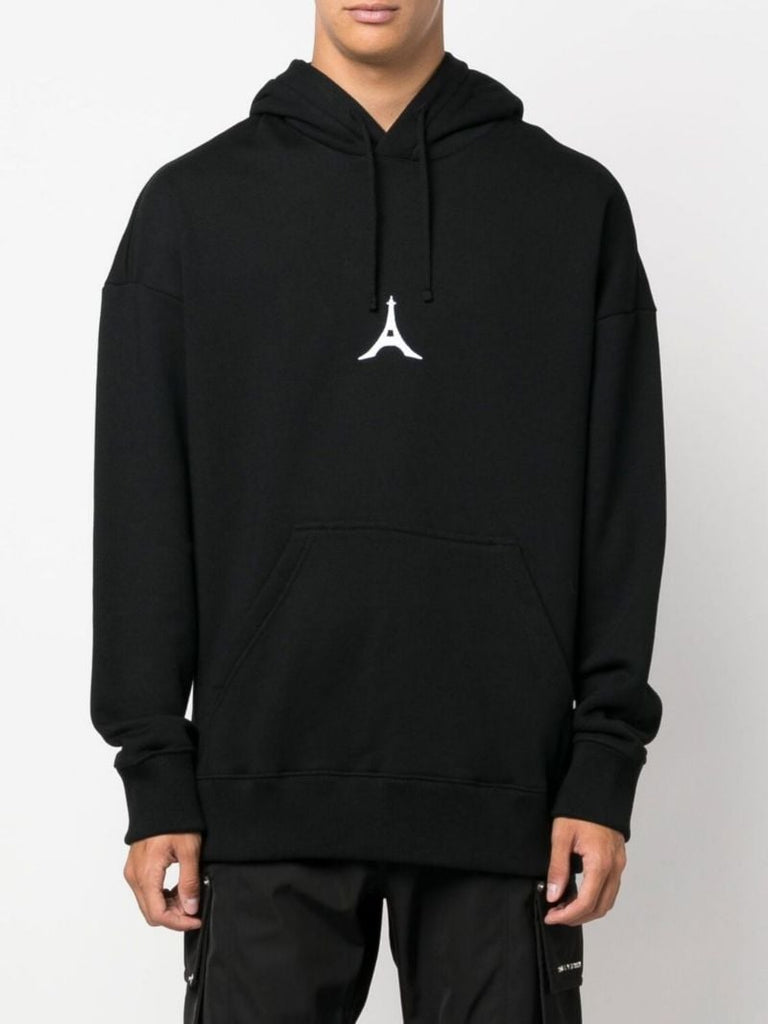 Black Logo Cotton Fleece Hoodie