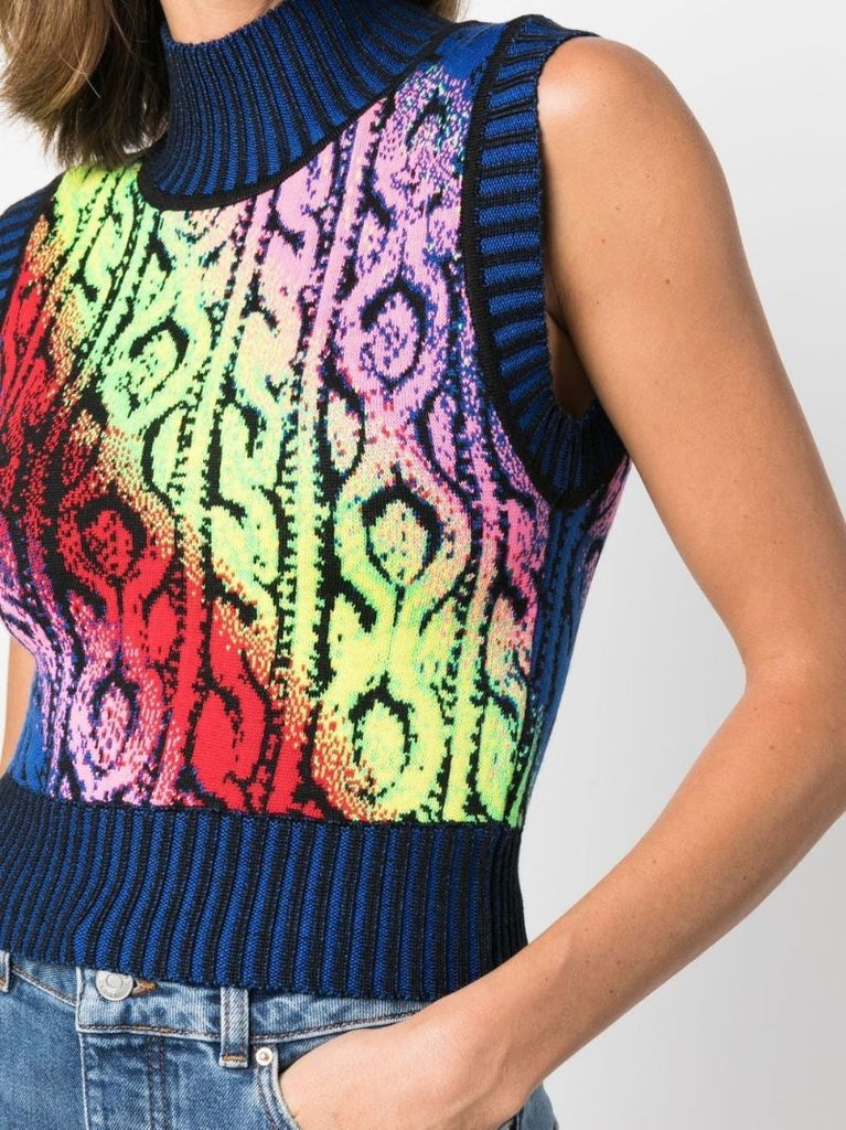 Blue Cable Jacquard Wool Vest