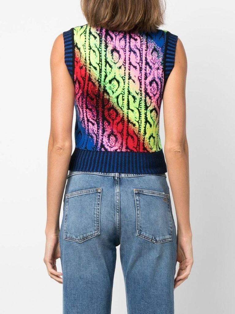Blue Cable Jacquard Wool Vest
