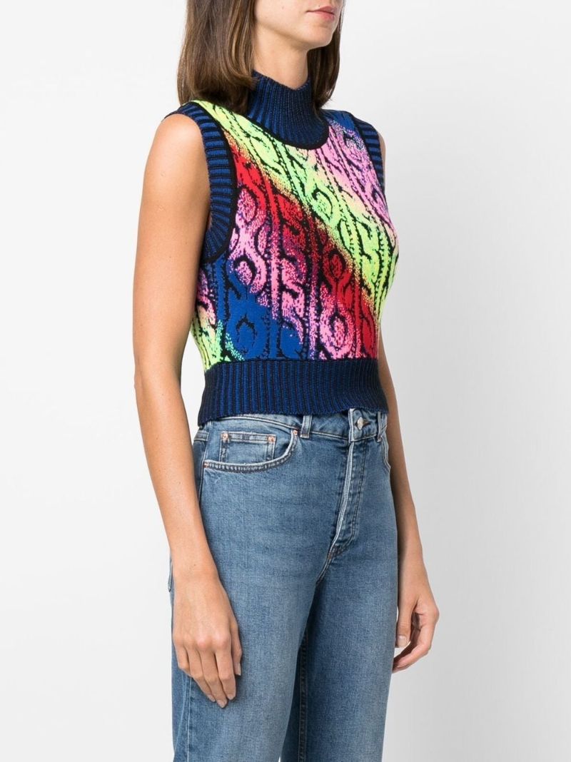 Blue Cable Jacquard Wool Vest