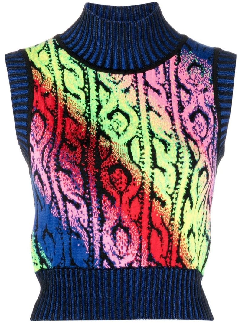Blue Cable Jacquard Wool Vest