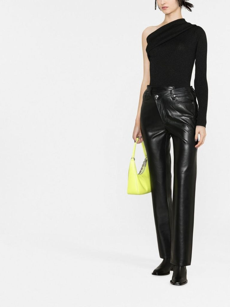 Black Criss-cross Straight Leather Trousers