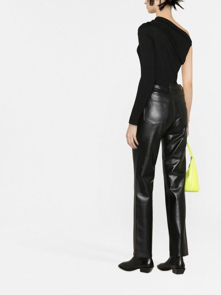 Black Criss-cross Straight Leather Trousers