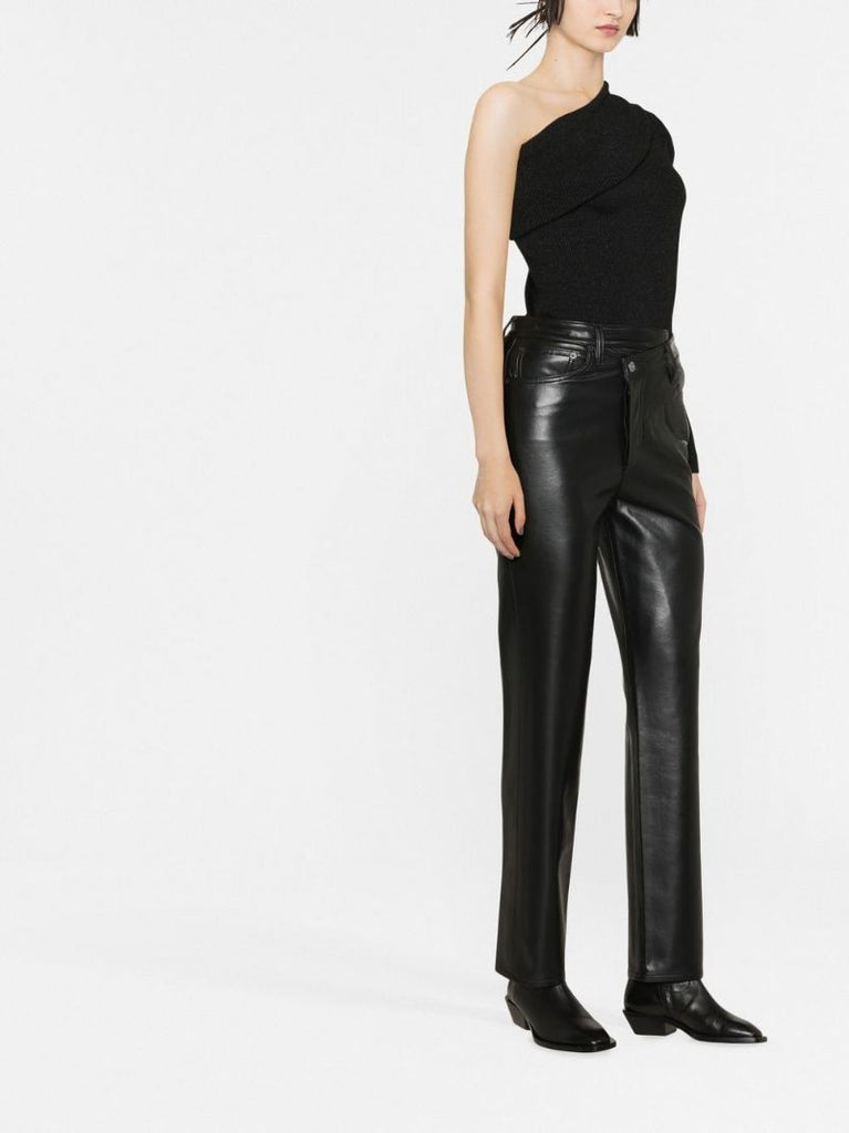 Black Criss-cross Straight Leather Trousers