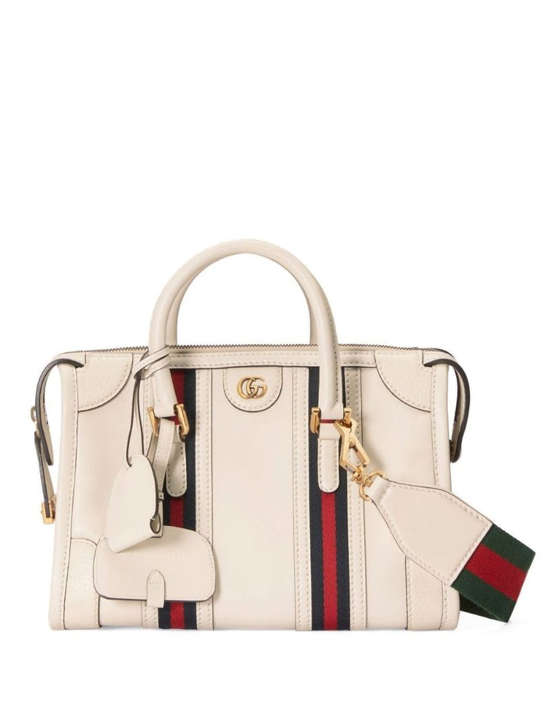 White Bauletto Medium Leather Top Handle Bag