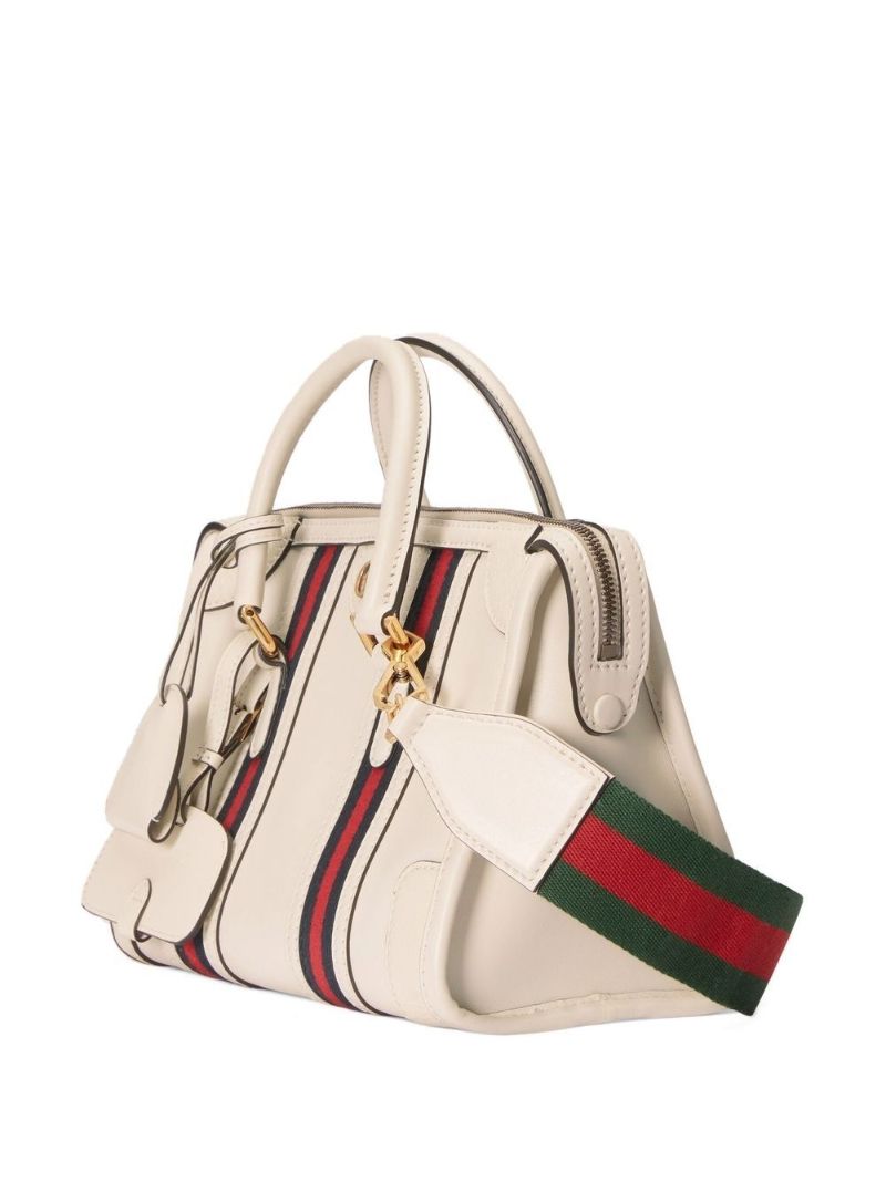 White Bauletto Medium Leather Top Handle Bag