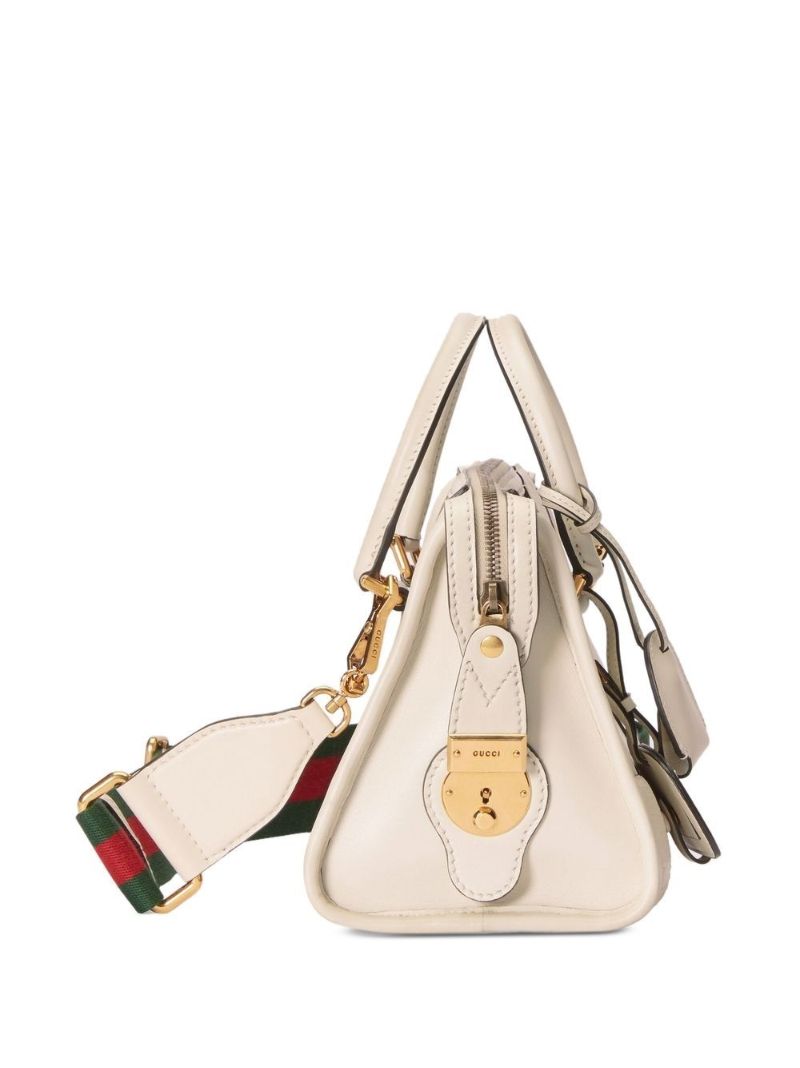 White Bauletto Medium Leather Top Handle Bag