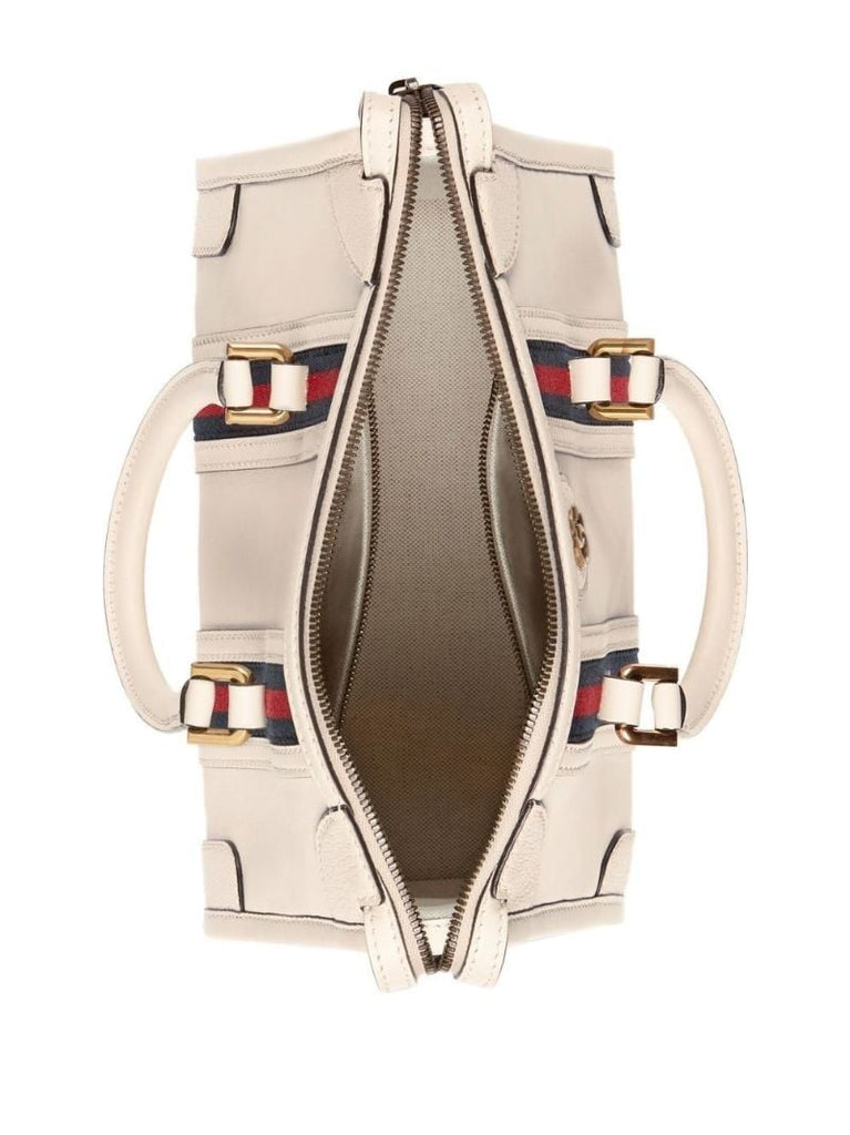 White Bauletto Medium Leather Top Handle Bag