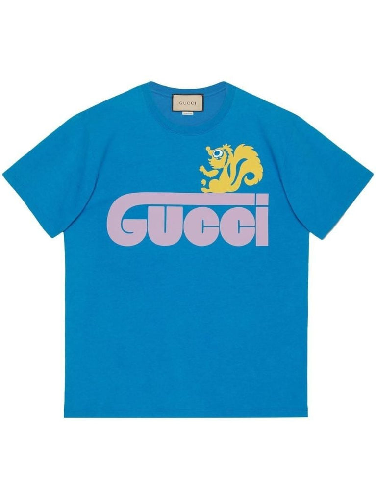 Blue Logo Print Cotton T-shirt