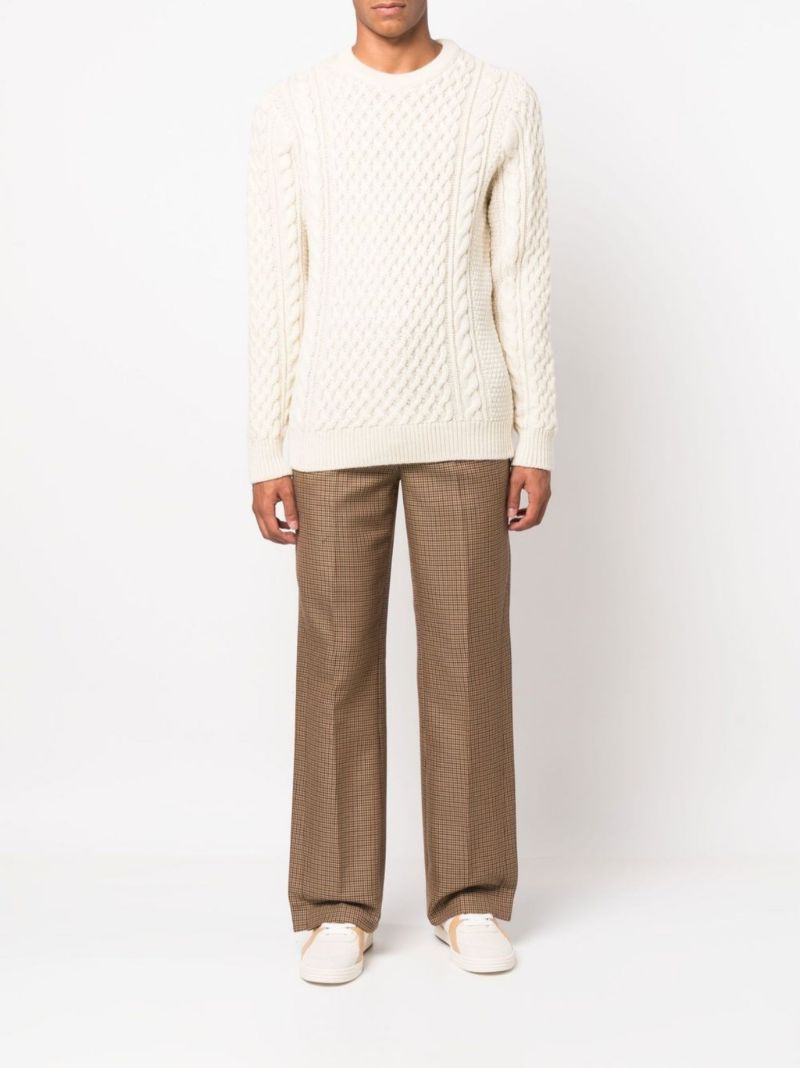 Neutral Aran Cable Knit Wool Sweater