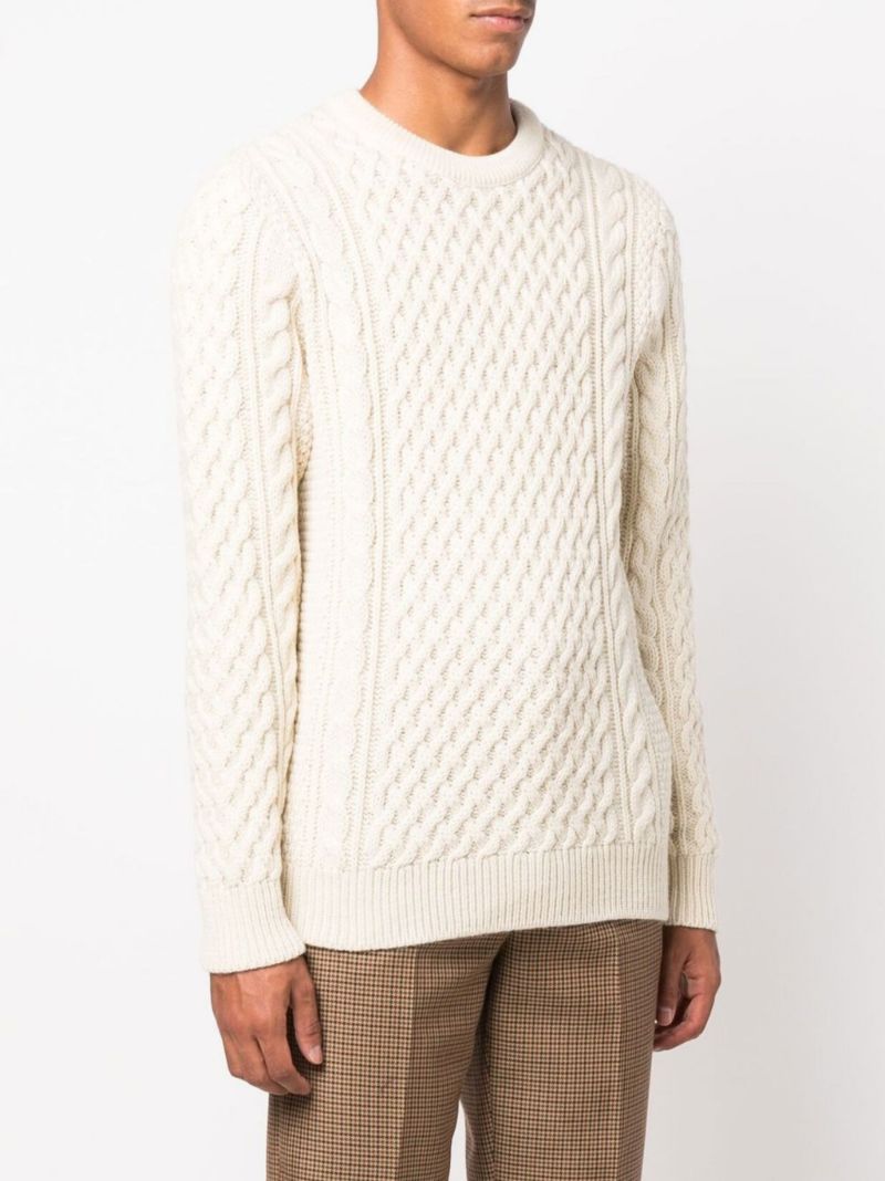 Neutral Aran Cable Knit Wool Sweater