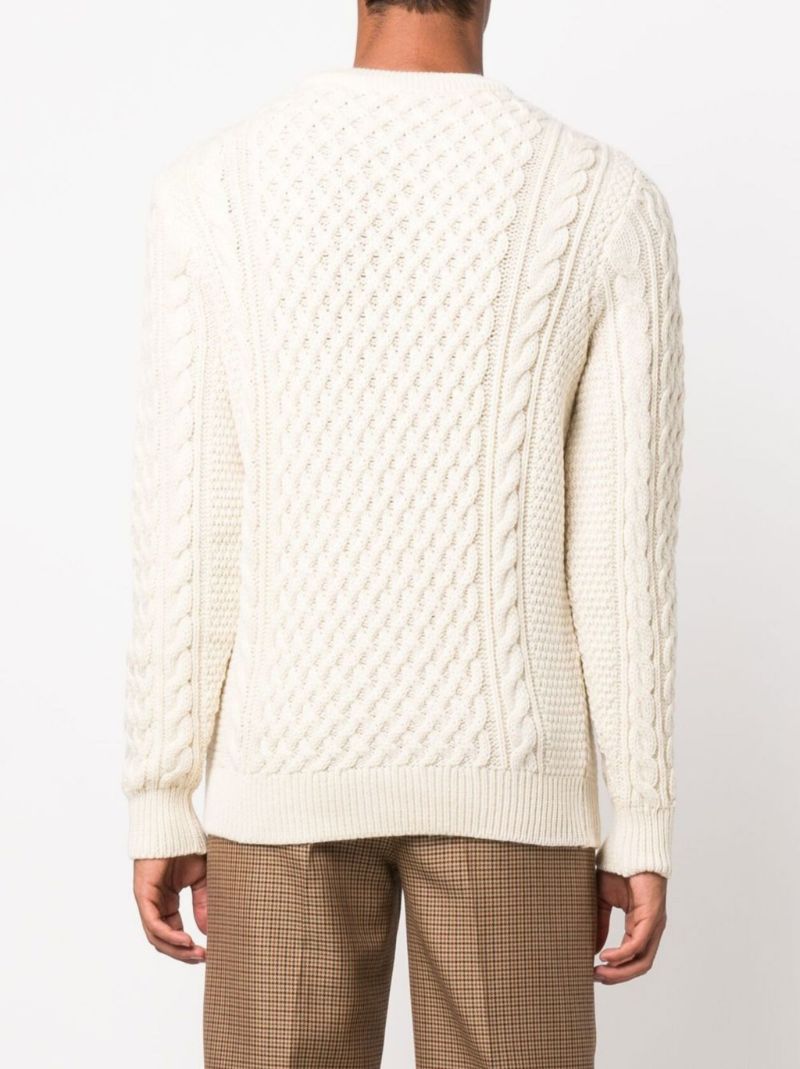Neutral Aran Cable Knit Wool Sweater