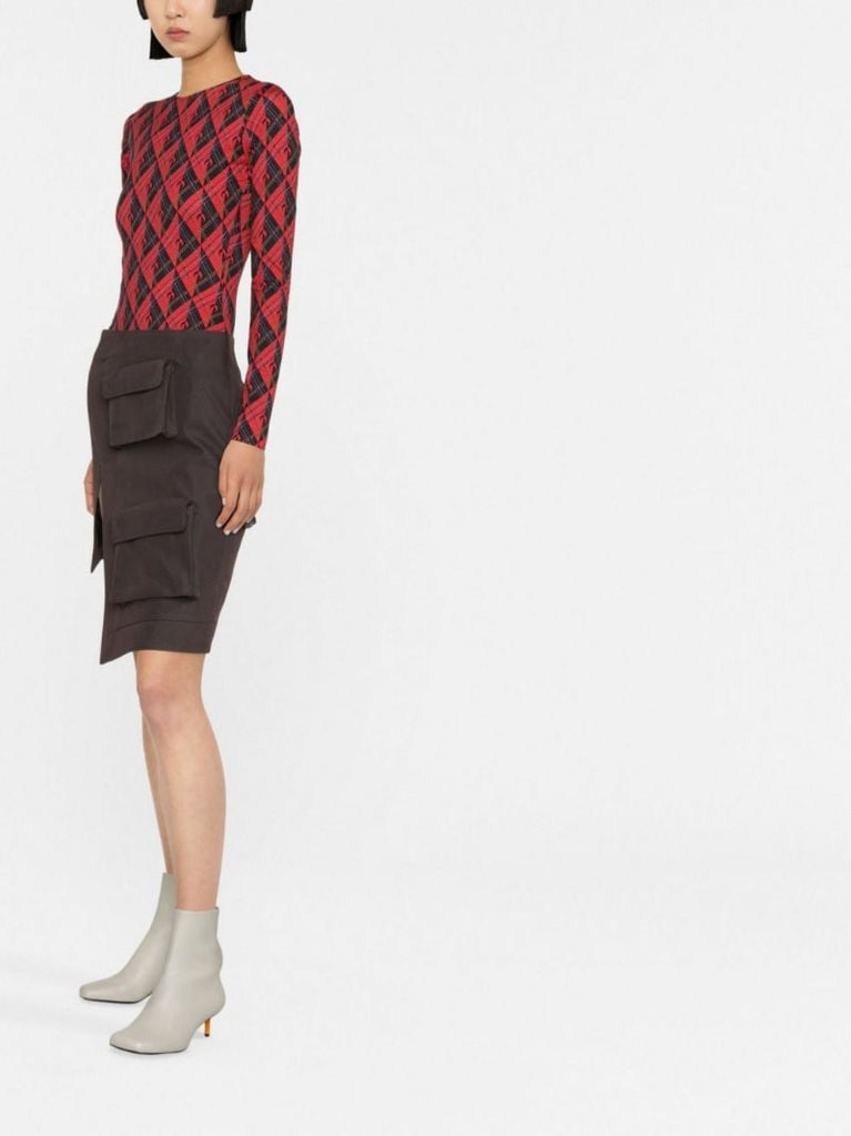 Red and Black Moon Diamant Print Top