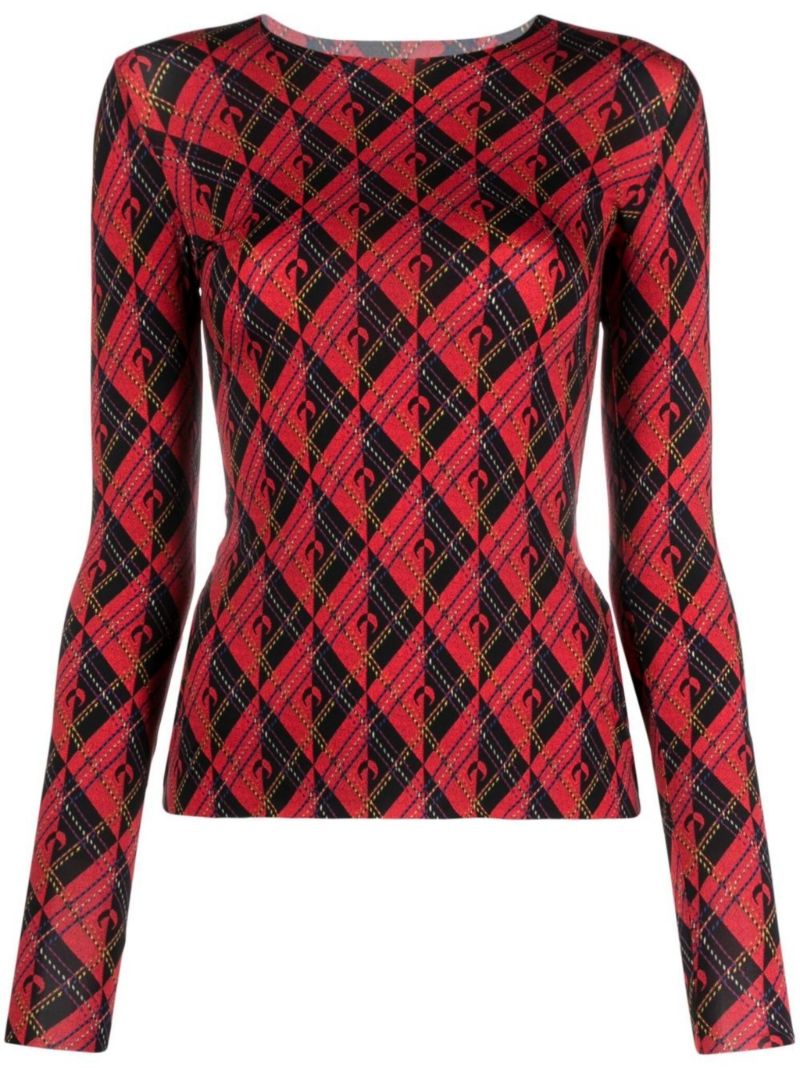 Red and Black Moon Diamant Print Top