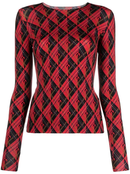 Red and Black Moon Diamant Print Top