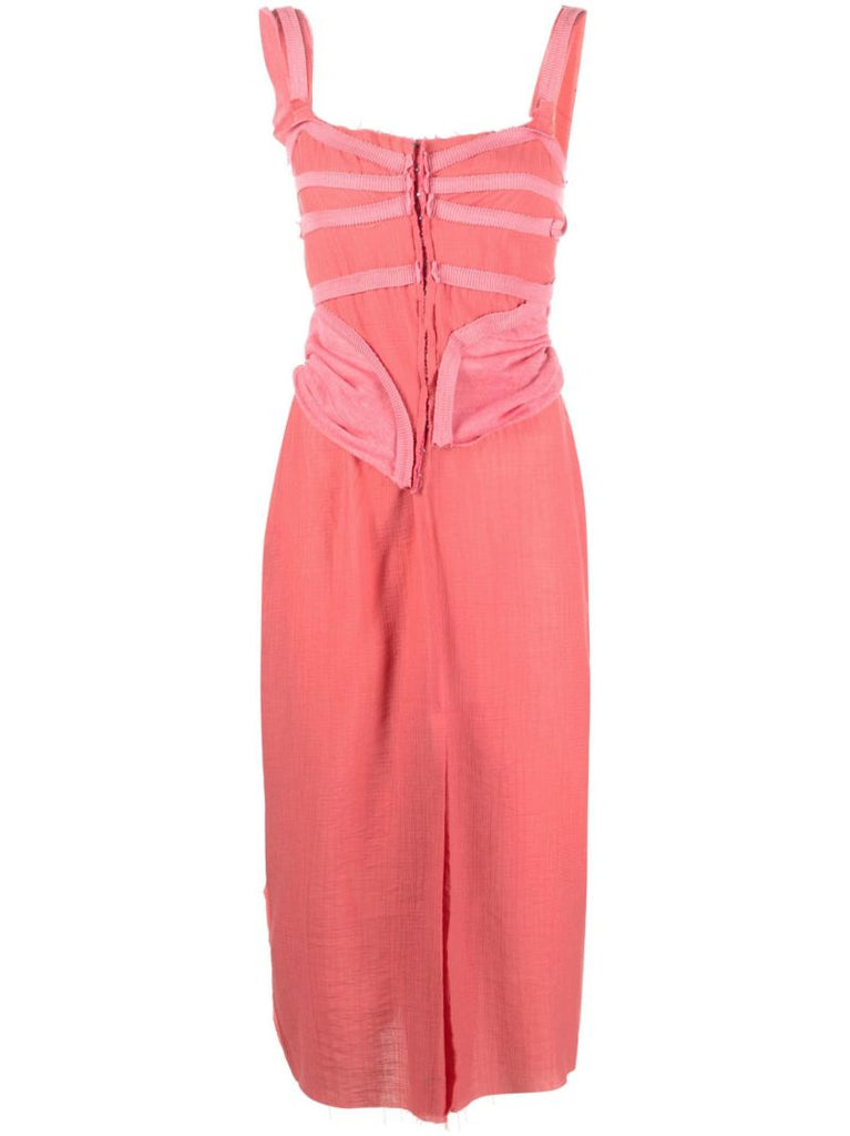 Pink Tape-trim Sleeveless Midi Dress