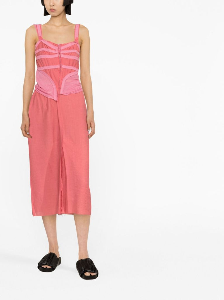 Pink Tape-trim Sleeveless Midi Dress