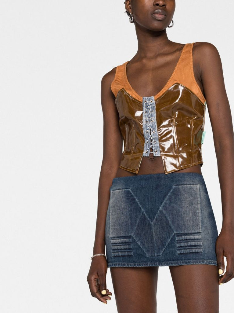 Blue Embossed Denim Skirt