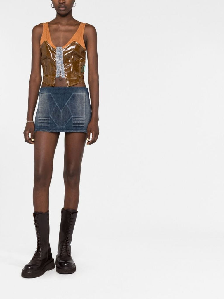 Blue Embossed Denim Skirt