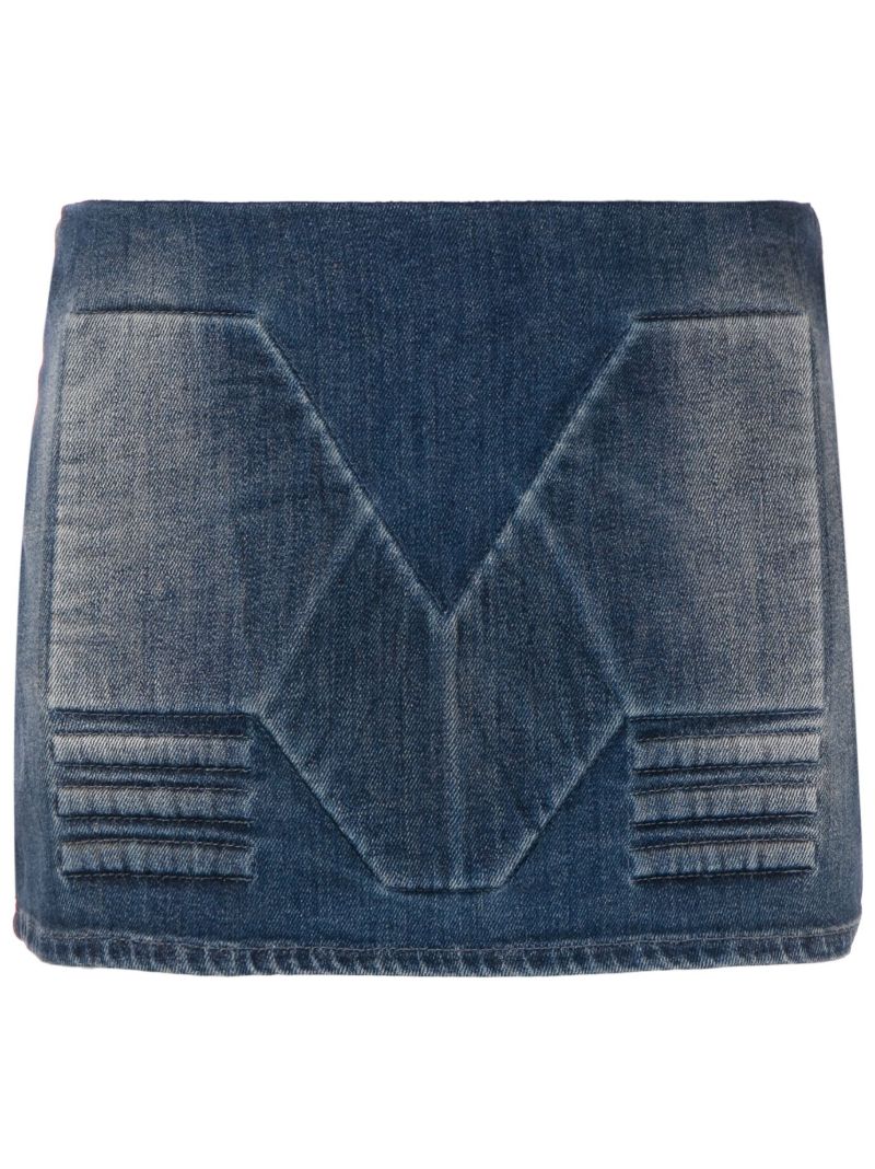 Blue Embossed Denim Skirt