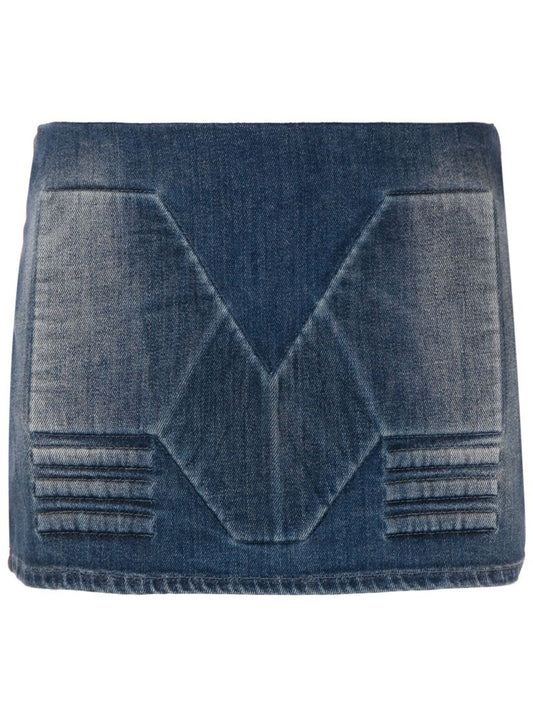 Blue Embossed Denim Skirt