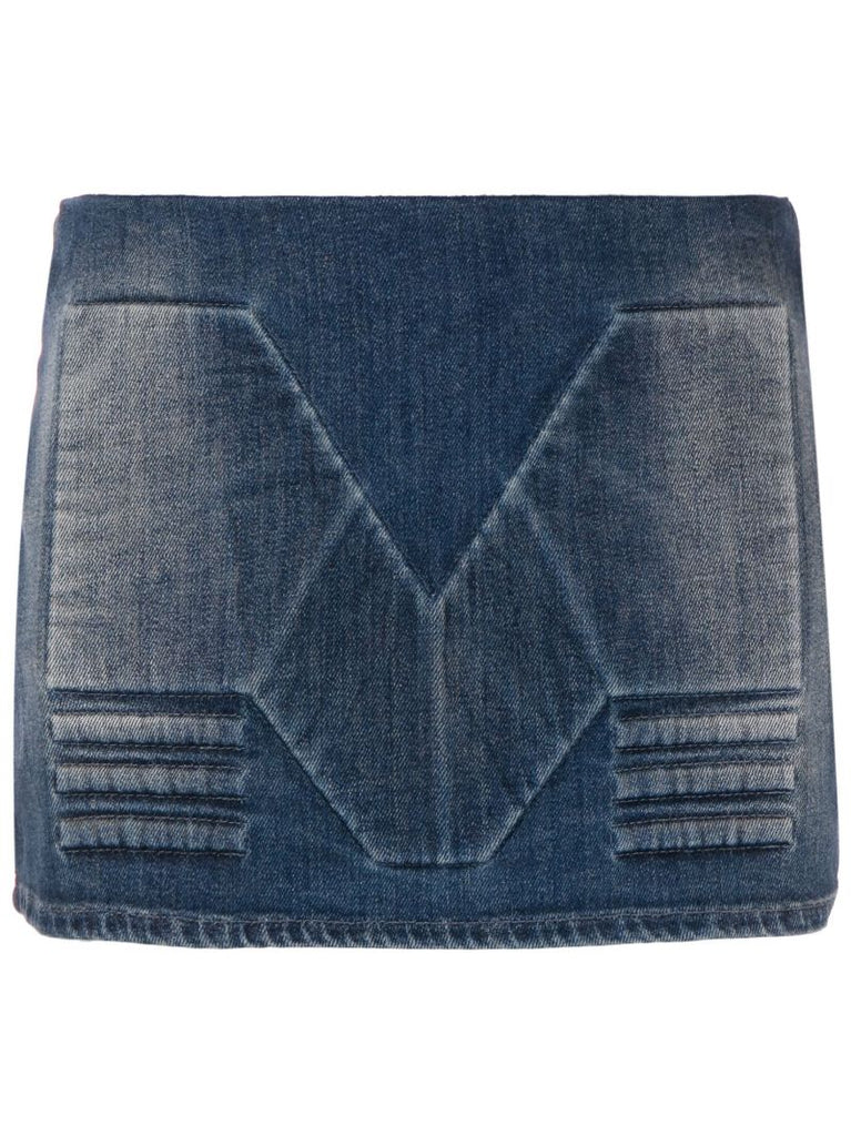 Blue Embossed Denim Skirt