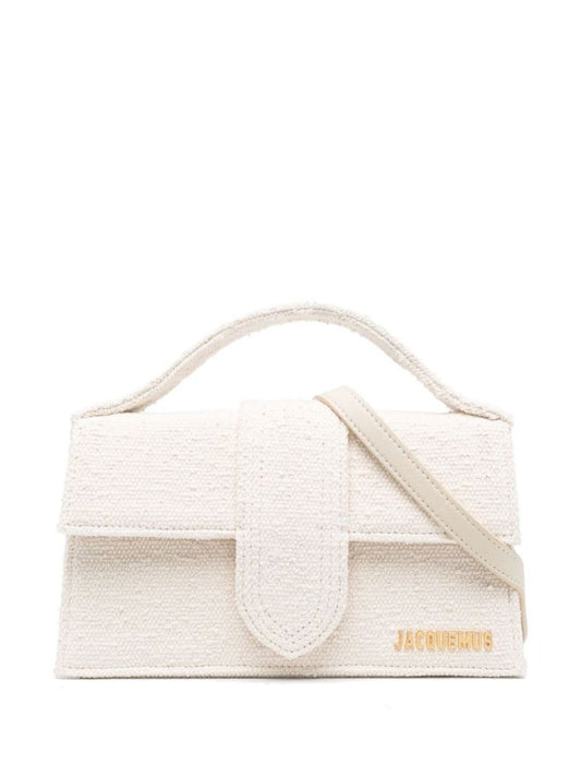 White Brown Le Grand Bambino Linen Shoulder Bag