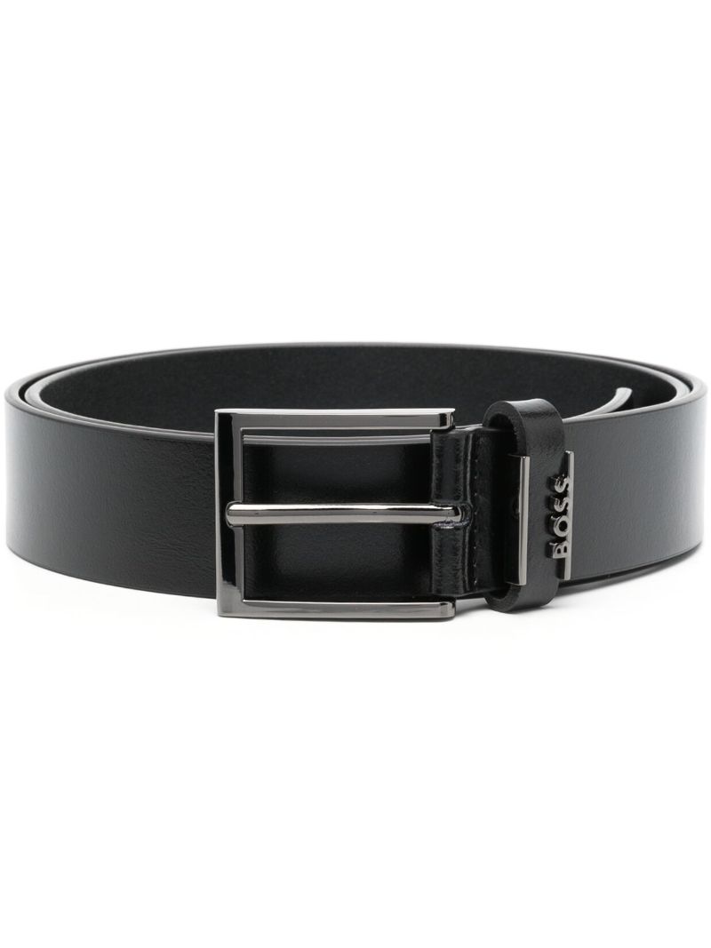 Black Logo-buckle Leather Belt