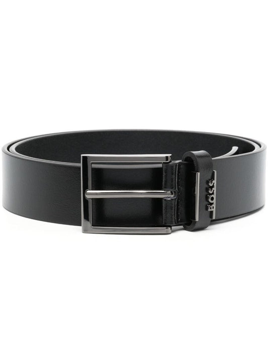 Black Logo-buckle Leather Belt