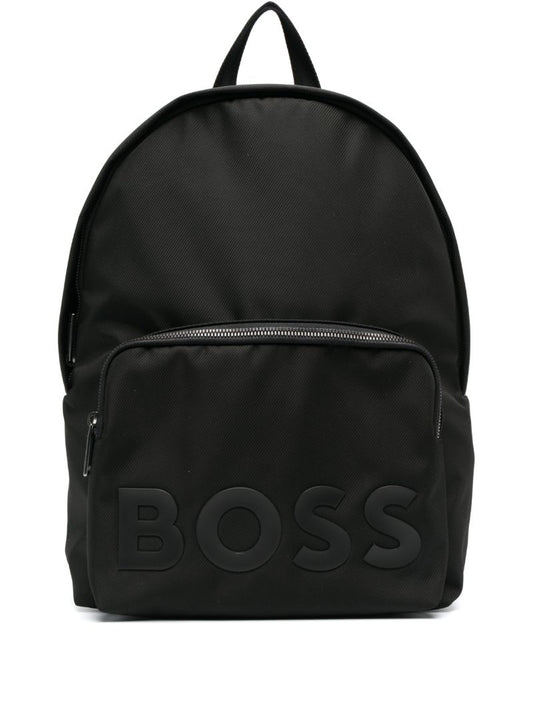 Black Embossed Logo Backpack