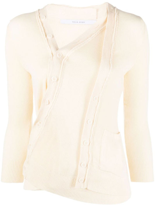 Yellow Ribbed Asymmetric Cardigan