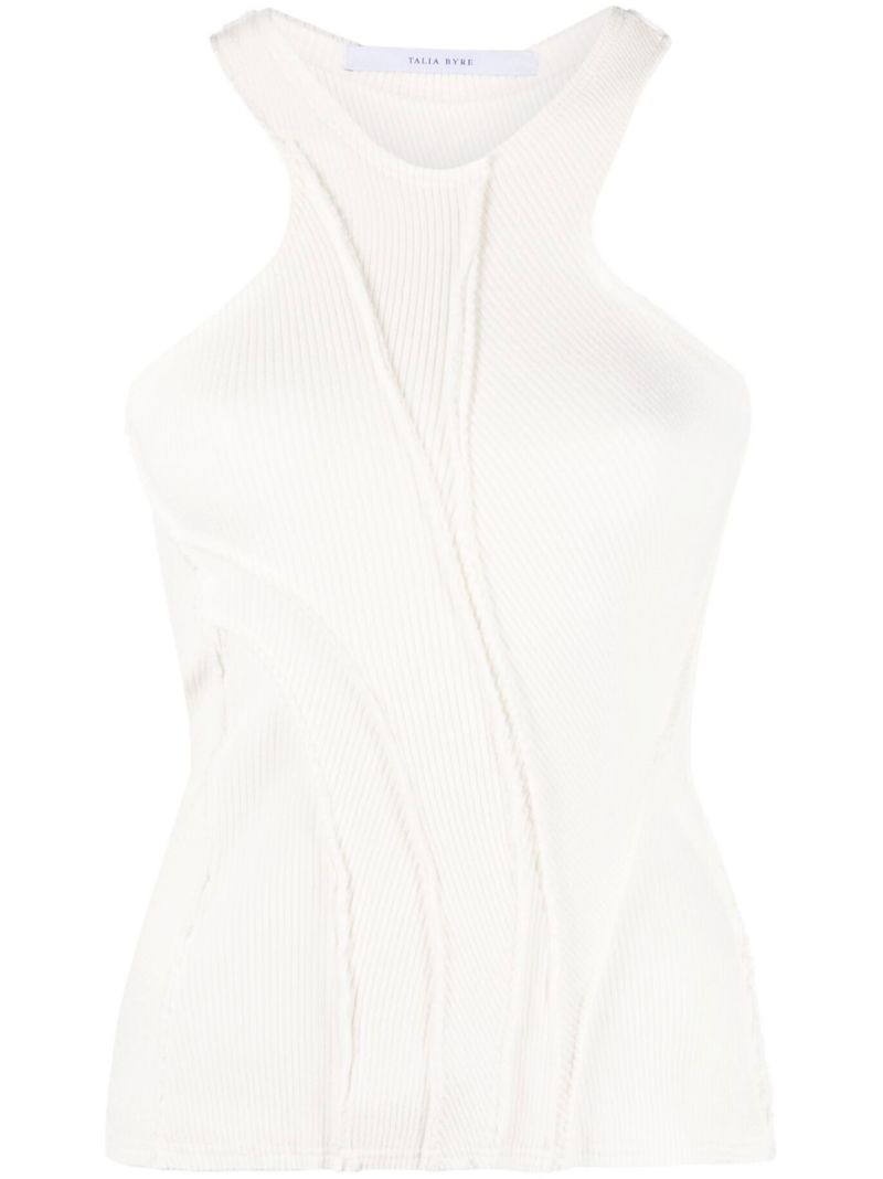 White Ribbed-knit Tank Top