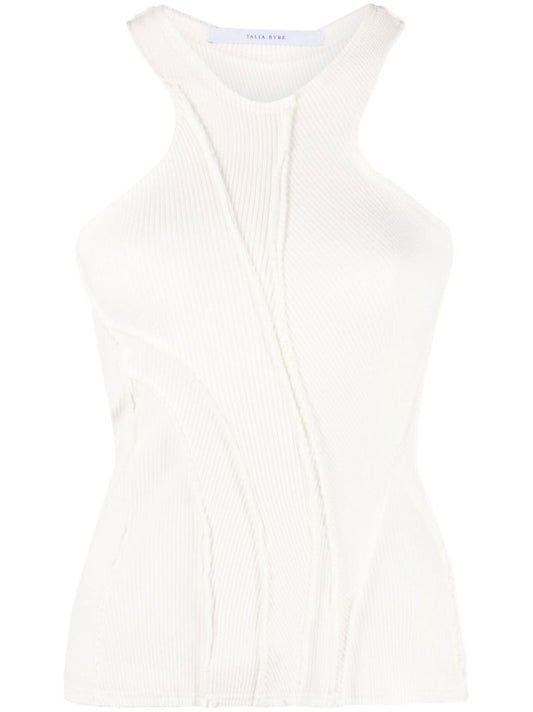 White Ribbed-knit Tank Top