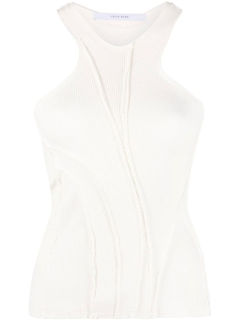 White Ribbed-knit Tank Top
