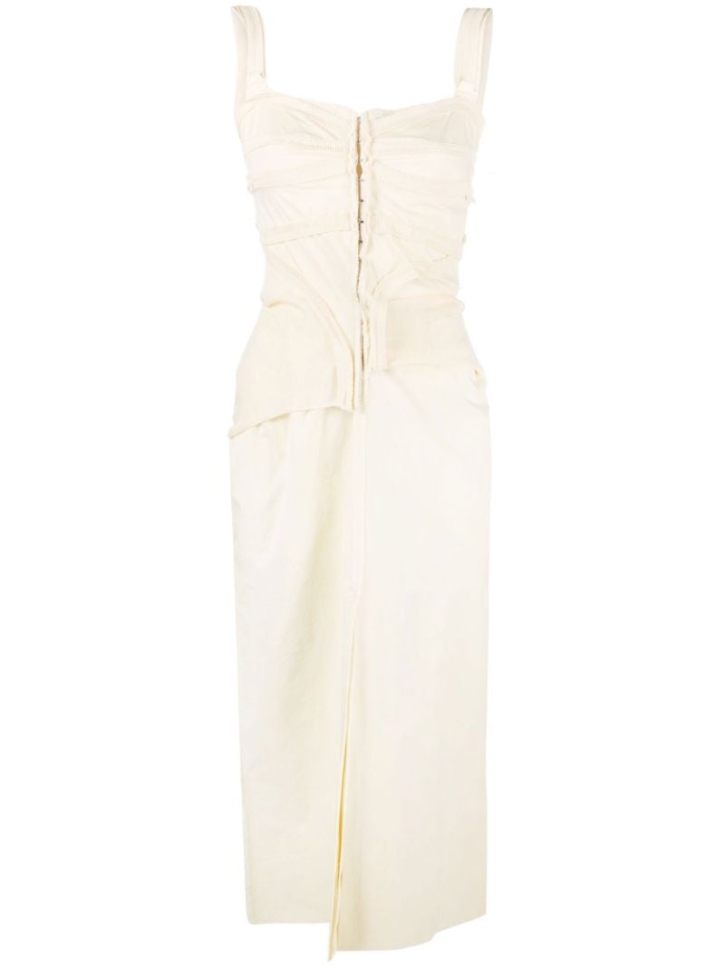 Yellow Tape-trim Sleeveless Midi Dress
