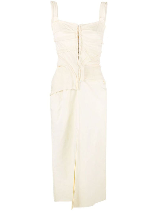 Yellow Tape-trim Sleeveless Midi Dress