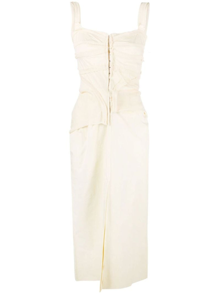 Yellow Tape-trim Sleeveless Midi Dress