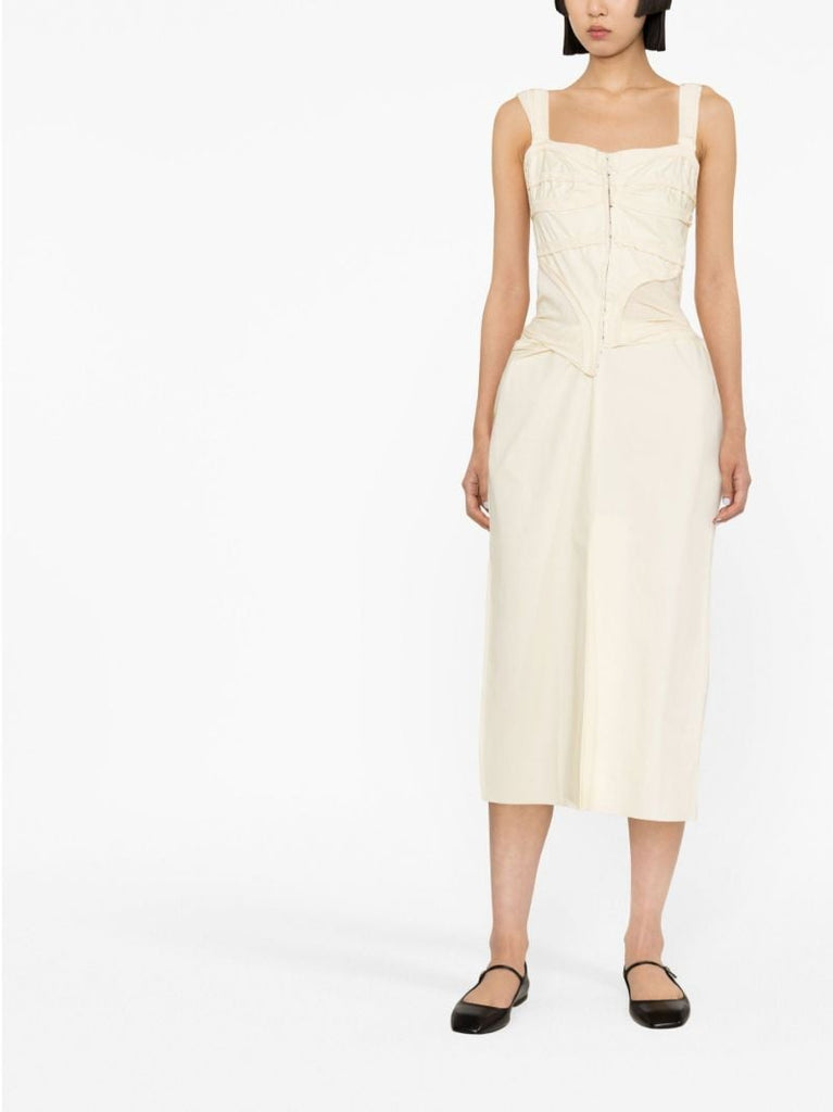 Yellow Tape-trim Sleeveless Midi Dress