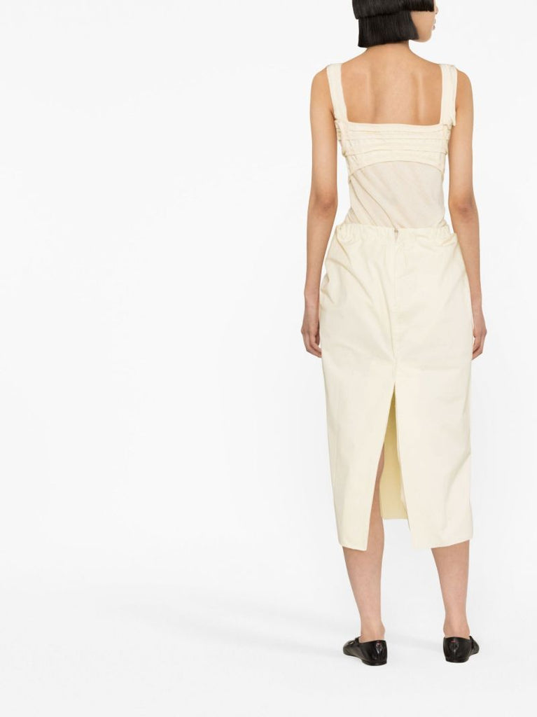 Yellow Tape-trim Sleeveless Midi Dress