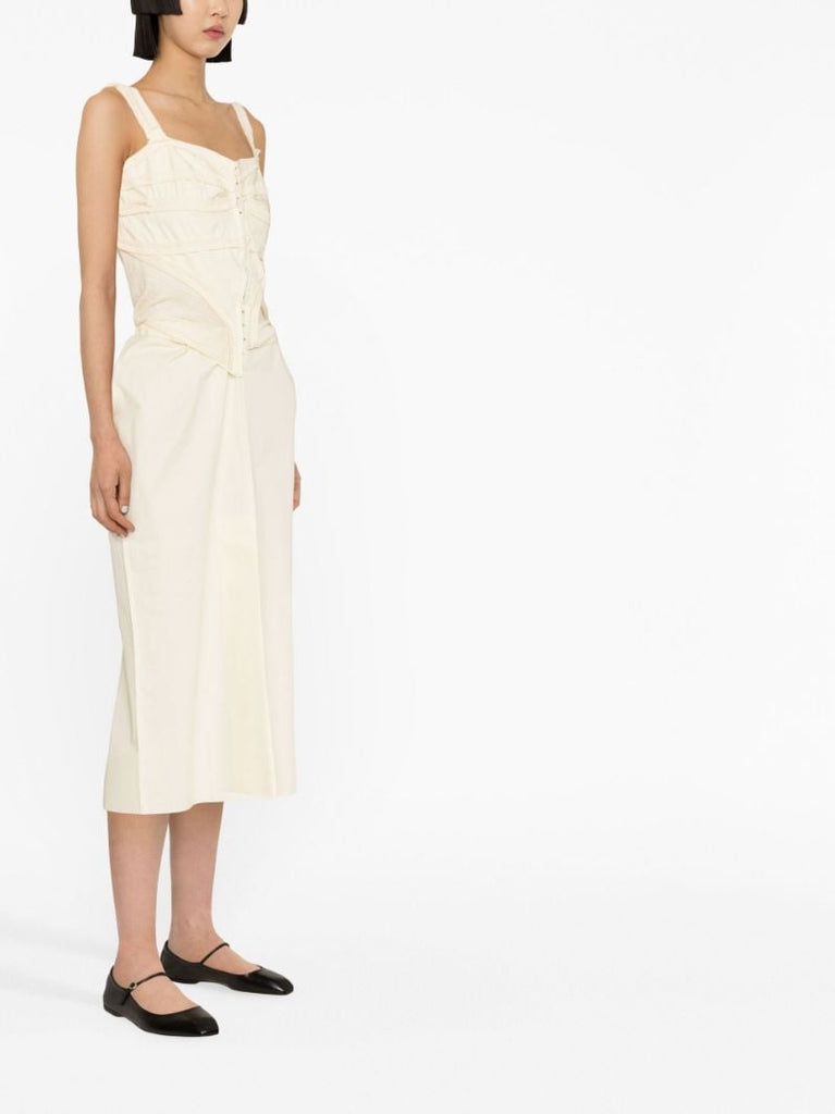 Yellow Tape-trim Sleeveless Midi Dress