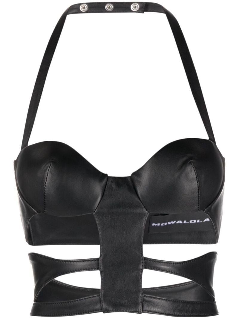 Black Cut-out Leather Bustier Top