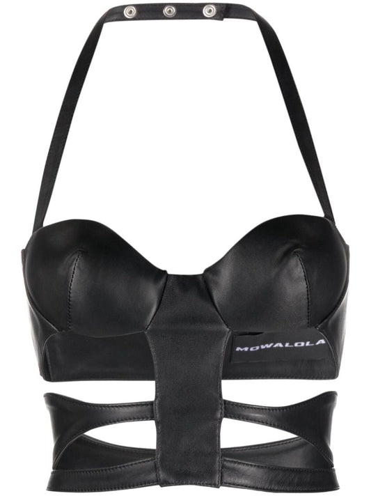 Black Cut-out Leather Bustier Top
